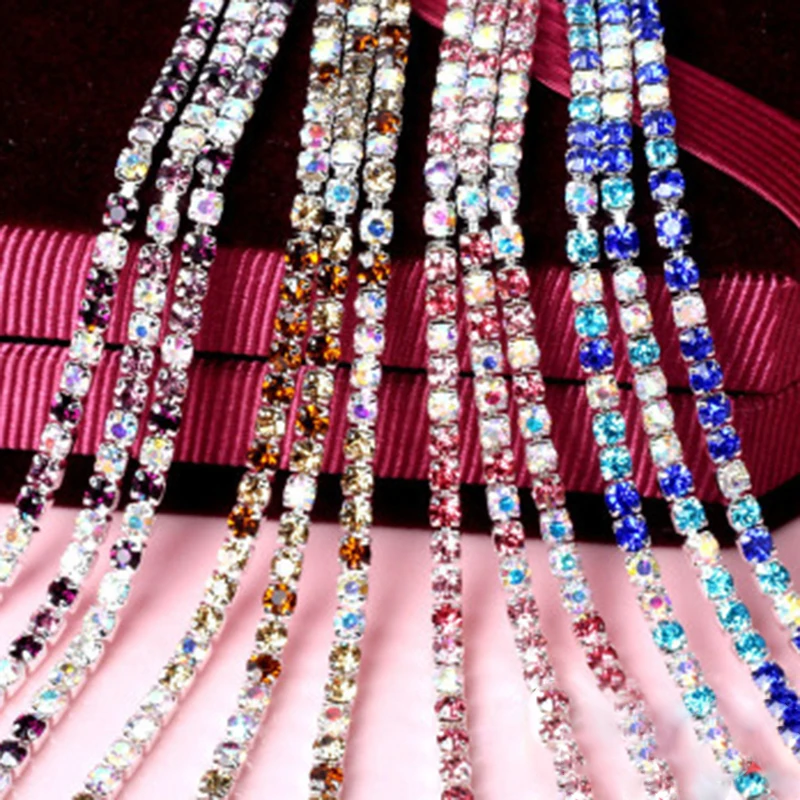 Claw 2.0MM Hot Sale 1M/lot 18 Color Transparent AB Rhinestone Chain For DIY Craft Sewing Clothes Accessories