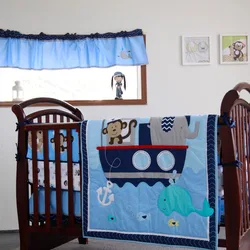 High quality best prices cotton embroidery baby bedding set comforter sheet skirt bumper