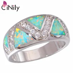 CiNily Created Green Fire Opal Cubic Zirconia Silver Plated Ring Wholesale Retail for Women Jewelry Ring Size 7 8 OJ8007