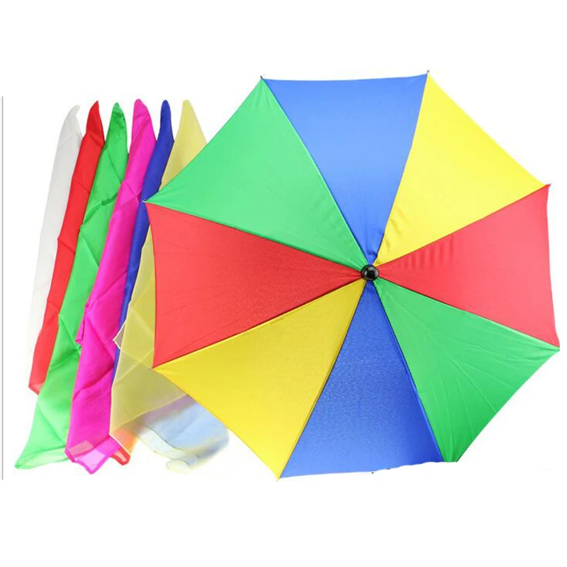 1 Set 40cm Magic Scarves Change The Umbrella (1 Pcs Umbrella +6 Pcs Silks )  Magic Tricks Street Stage Party Magic Accessory