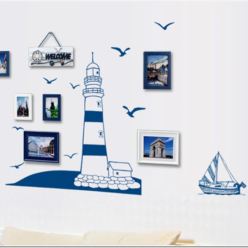 Mediterranean Lighthouse Wall Sticker For Living Room Study Photo Background Home Decoration Mural Art Decals Wallpaper Stickers