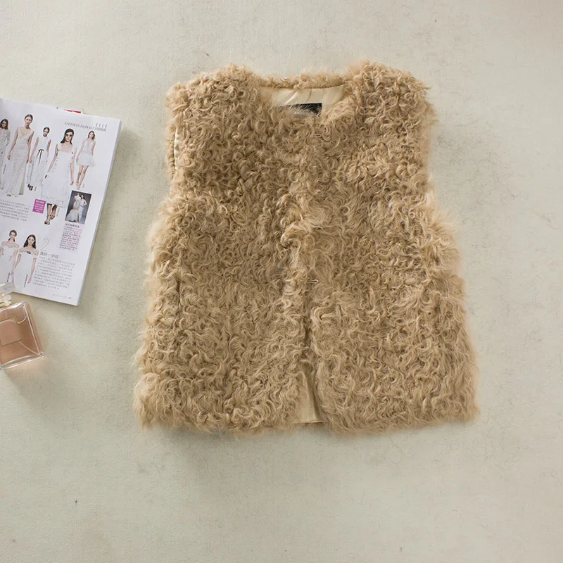 Short lamb fur vest  100%real fur vest  natural fur vest womens fur vests Half round collar