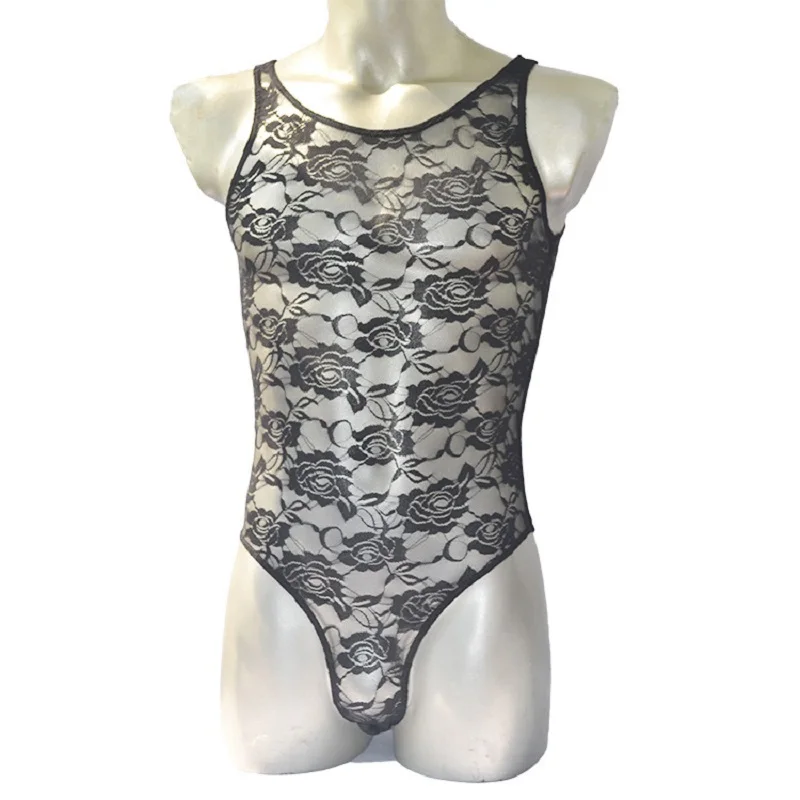 Bodysuit sexy de renda masculino, macacão transparente, cuecas e calcinhas, roupa íntima sexy, rosa, ZJH0873L, marca