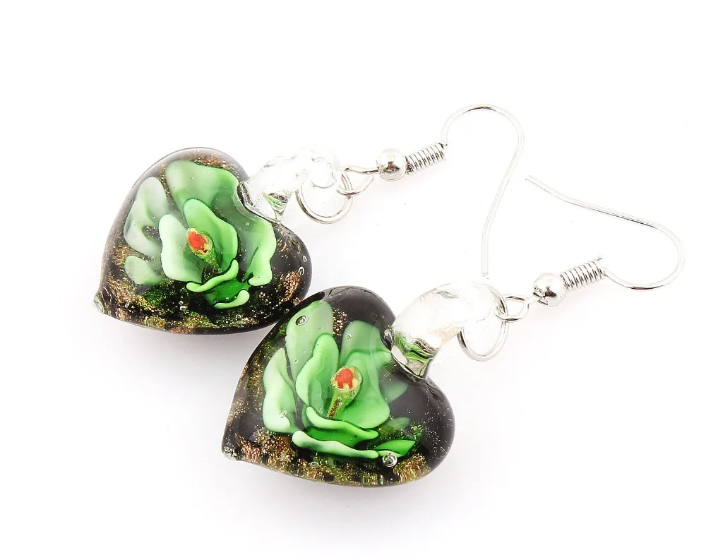 QianBei Promot Women Handmade Murano Lampwork Glass Mixed Color Black Snacks Charms Beauty Earring Hot