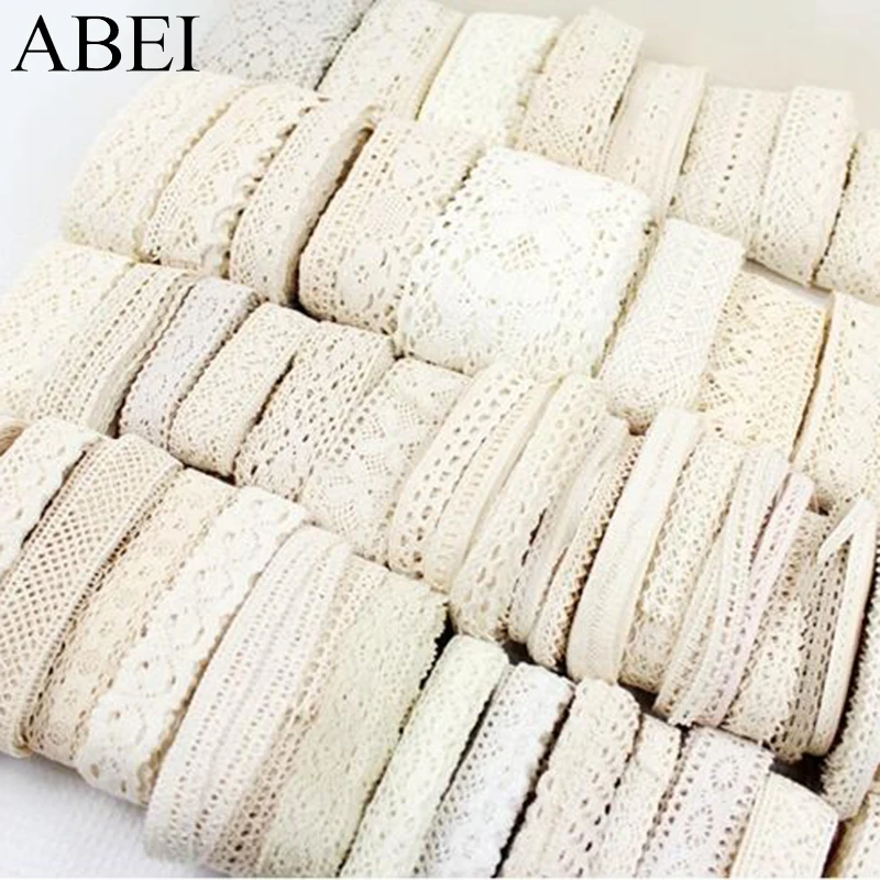 1-3.5cm 10yards Random Mix White Beige Cotton Lace Trims DIY Hometexile Clothes Edge Wrapping Cotton Ribbon Tape Cotton Material