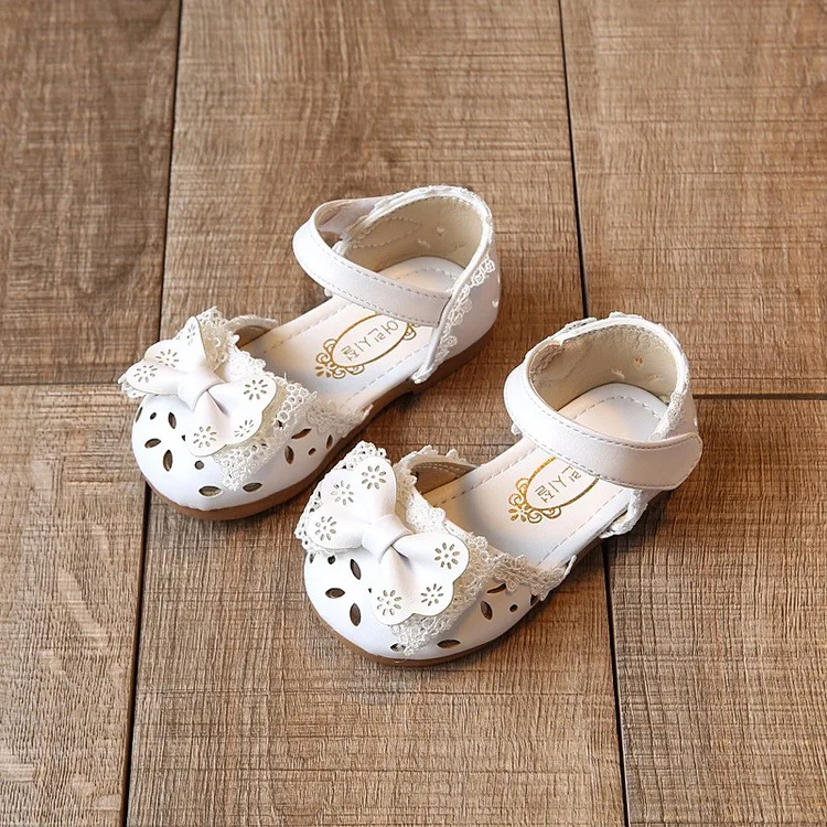 shorha Fashion New Lace Bowtie Princess baby girl sandals Hot sale PU leather shoes Baby summer shoes Children's sandals