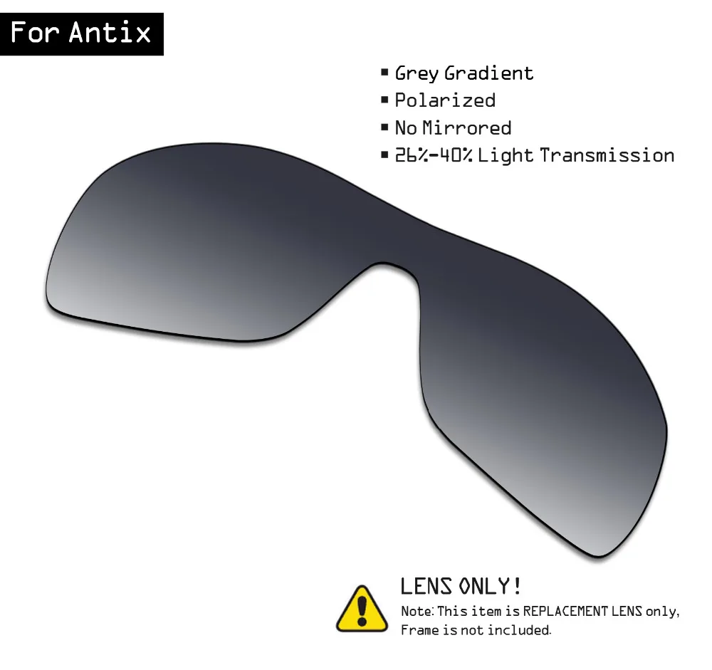 SmartVLT Polarized Sunglasses Replacement Lenses for Oakley Antix - Grey Gradient Tint