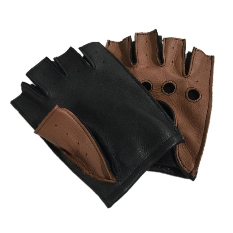 Guantes de cuero de lujo para hombre, manoplas de piel de cabra sin forro, de alta calidad, a la moda, para conducir, novedad