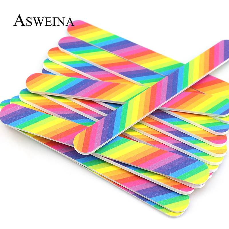 ASWEINA 5PC/set Rainbow Color 17.9mm Nail Files Wood Materials Disposable Block Manicure Tools Nail Buffer Nail Art Accessory