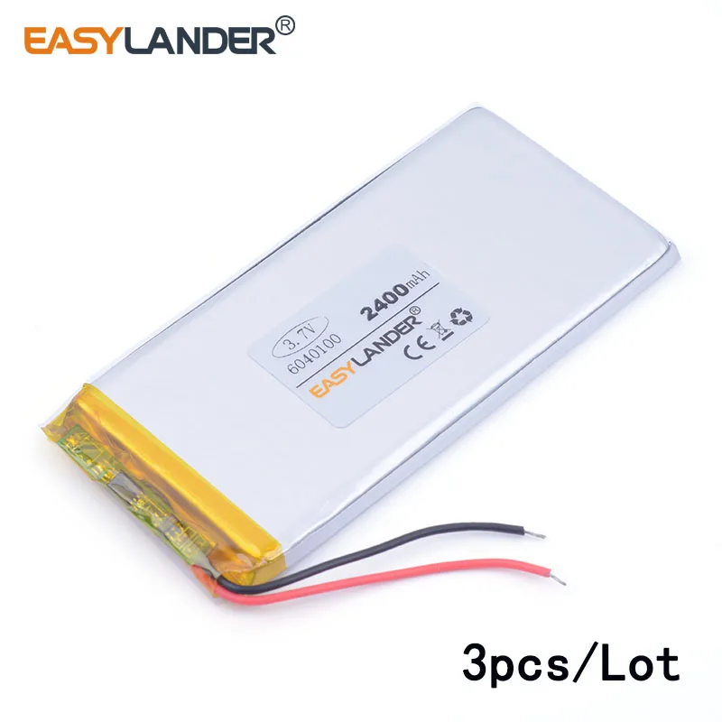 

3pcs/Lot 3.7V 2400mAh 6040100 Lithium Polymer Li-Po li ion Rechargeable Battery cells For Mp3 MP4 MP5 GPS PSP mobile bluetooth