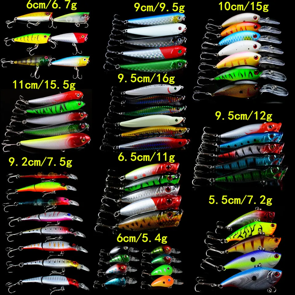 60pcs/lot Fishing Lures Set Mixed 10 Varisized Models Bait Artificial Make Quality Professional Wobblers Fishing Tackle