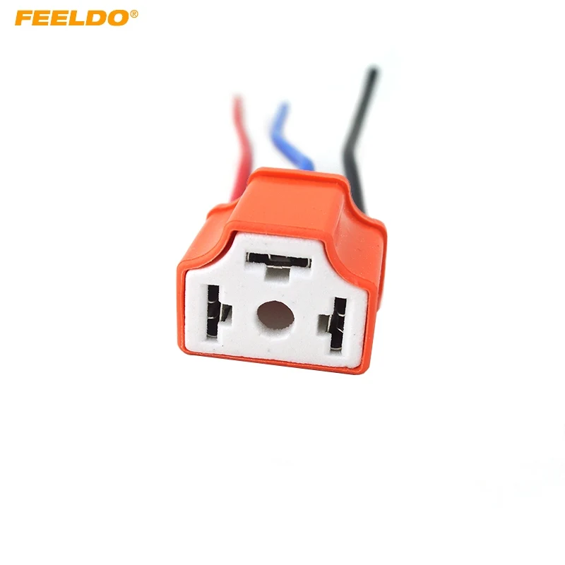 FEELDO 1Pc H4 Female Ceramic Headlight Connector Pigtail Plug Adapter Socket  #FD-5464