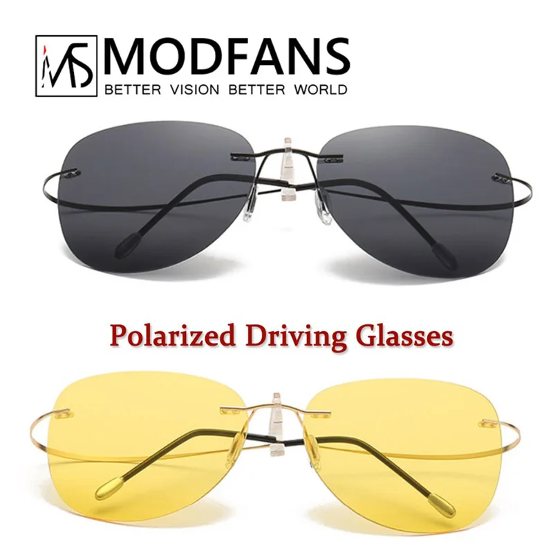 Rimless Polarized Sunglasses Night Vision Glasses Ultralight Frameless Aviation Goggles for Men and Women Titanium Alloy