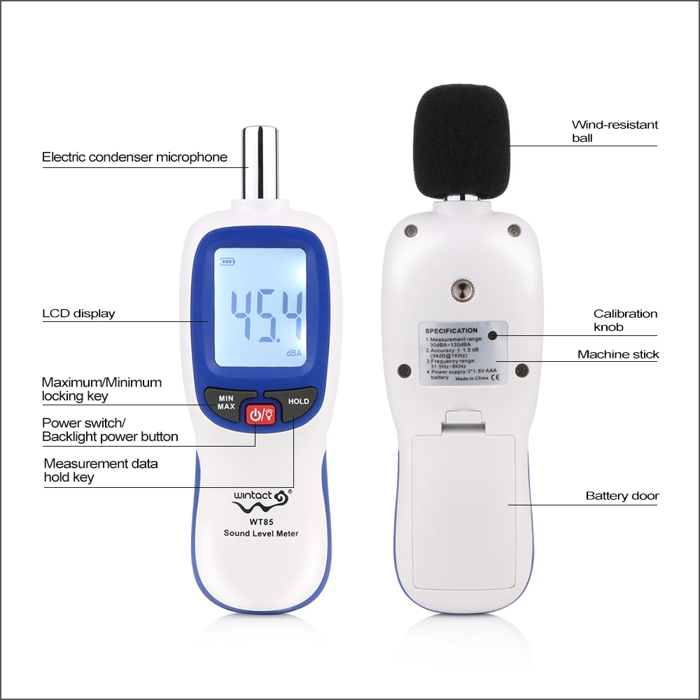 WINTACT Misuratori di Livello WT85 Mini Digital Sound 30 ~ 130db Digitale del Rumore Misuratore di Decibel digitale strumenti di misura