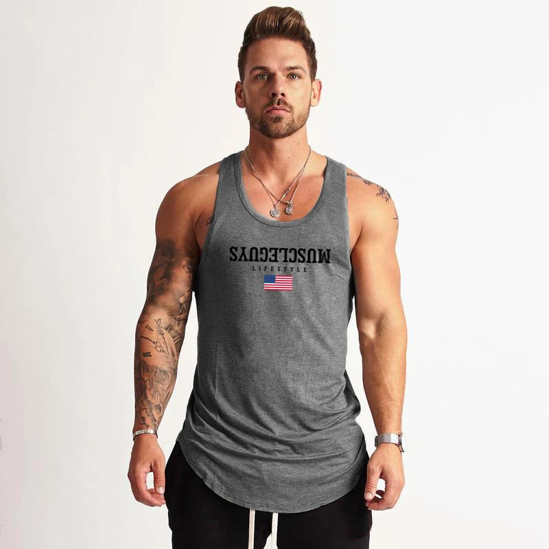 Muscleguys Brand Gyms Vest Bodybuilding Clothing and Fitness Mens Undershirt Muscle Stringers Tank Tops Men Sleeveless Shirt