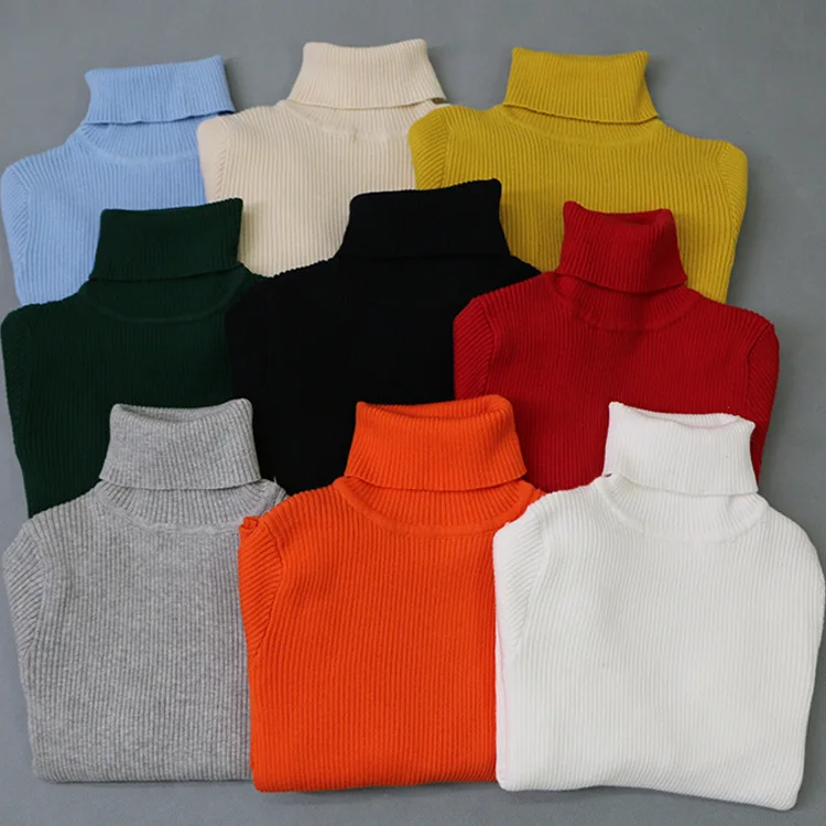 Autumn Winter Family Matching Sweater Mother And Kids Turtleneck Knit Pullovers Bottoming Wear Boys Girls Candy Color Clothes