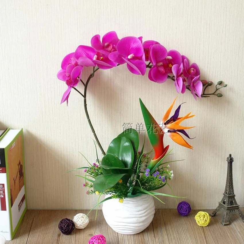 

Artificial orchid bonsai simulation Silk Flower Lucky bird Set Green plant potting Flowerpot sittingroom wedding Home decoration