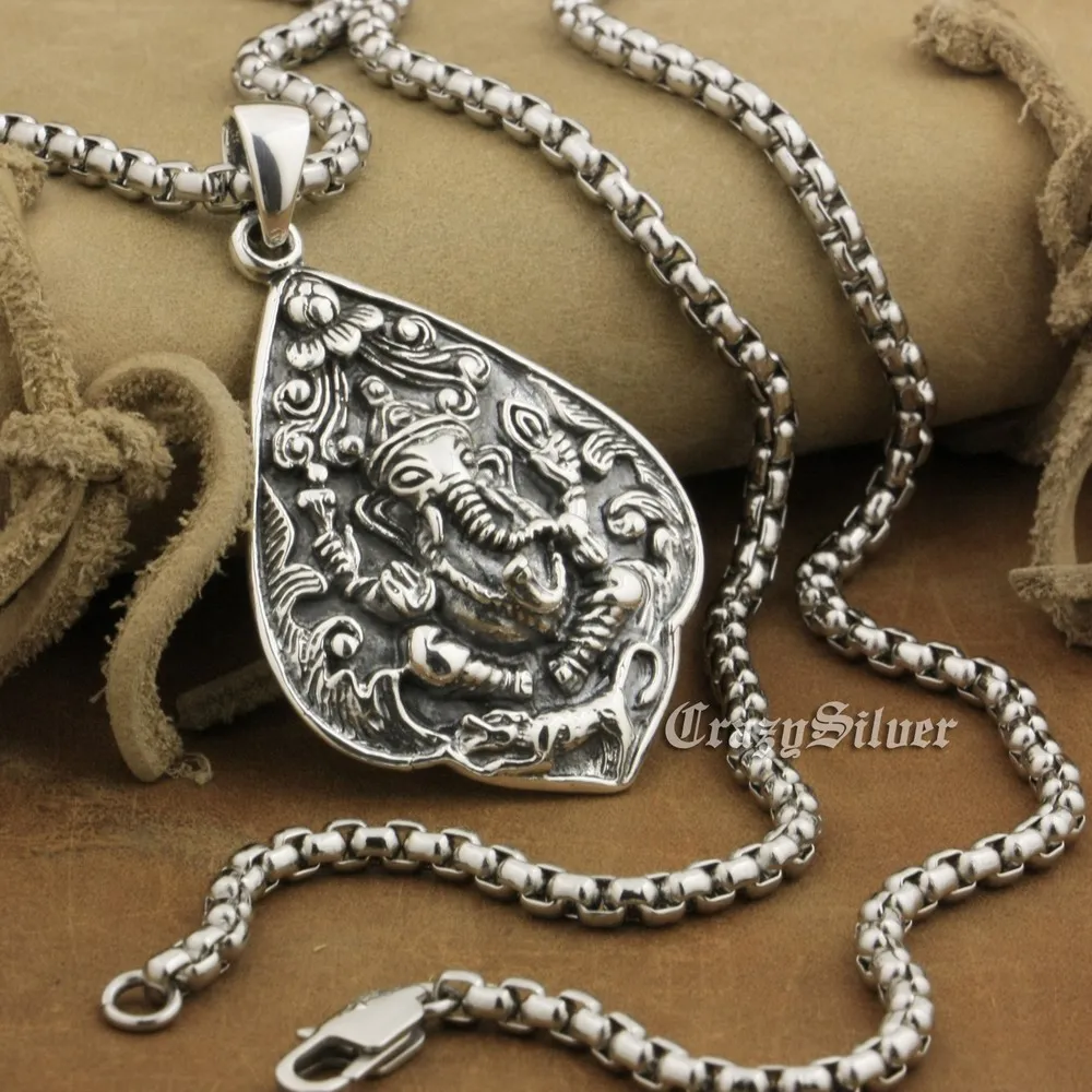 

LINSION 925 Sterling Silver Ganesh Hindu Lord God Mens Biker Punk Pendant 8A037