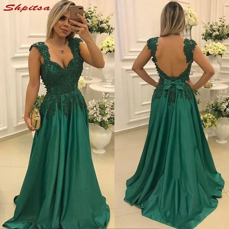 Vestidos verdes para madre de la novia, vestidos de madrina con cuentas de encaje, tirantes finos, baile de graduación de noche, novio