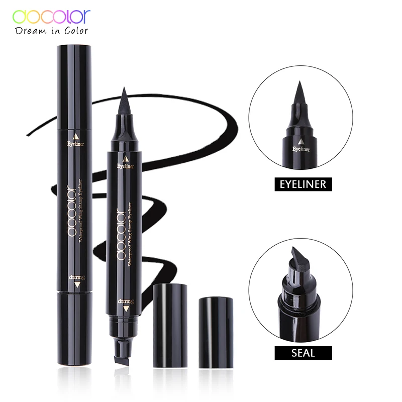 Docolor Black Liquid Eyeliner Stamp Marker Pencil Waterproof Stamp Double-ended Eye Liner Pen Cosmetic Eyeliner