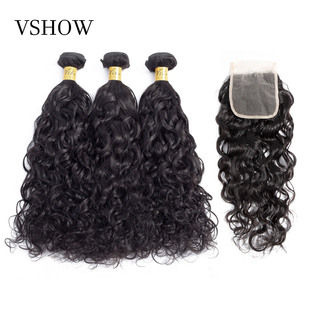 Natural Wave Bundles With Closure VSHOW Brazilian Hair Weave Bundles Remy Hair Extension Human Hair Bundles With Closure Human