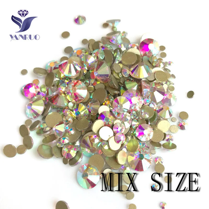 YanRuo Mix AB Clear Shiny Nail Design Crystal Non Hotfix Flatback strass fai da te che fanno decorazioni per accessori di bellezza in vetro