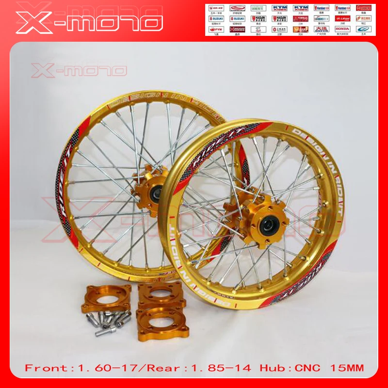 15mm Front 1.60-17 Rear 1.85-14 inch Alloy Wheel Rim with CNC Hub For KAYO HR-160cc TY150CC Dirt Pit bike 14/17 inch Gold wheel