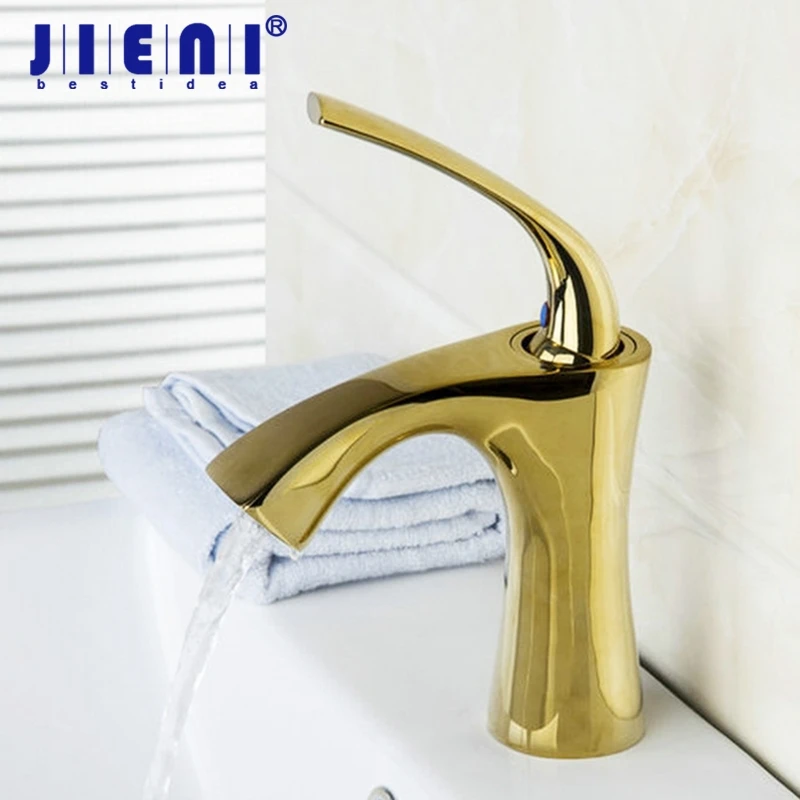 

Solid Brass Faucet Golden Polished Bathroom Basin Faucet Deck Mounted Vanity Mixer Tap torneira Plumbing Fixture