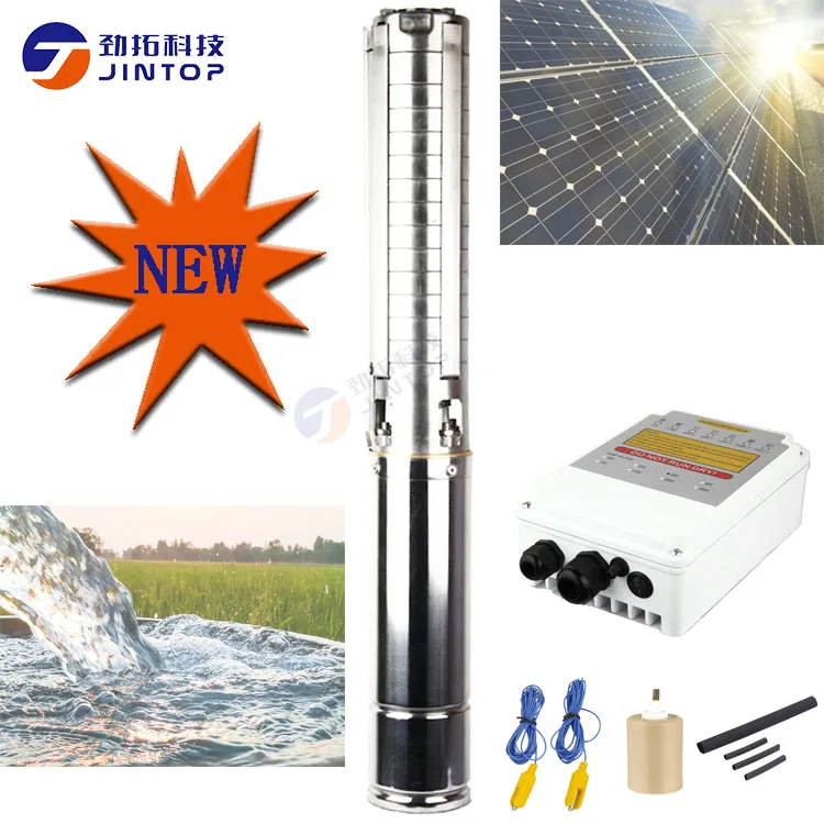 

2019 New (MODEL 4JTSC6.5/98-D72/1300) JINTOP SOLAR PUMP 1.8HP 72V 4" Centrifugal Solar Submersible Pump with SS 304 Housing