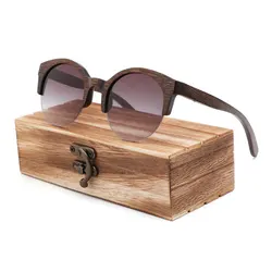 Bamboo Semi-Rimless Sunglasses Women 2018  Fashion Sunglasses Pure Bamboo Men Polarized Shades For Women UV400 Retro Sunglasses