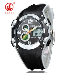 Original OHSEN Digital quarz Kinder Jungen Sport Uhren 30M Wasserdicht Schwarz Gummiband Mode LED Schwimmen Armbanduhr Geschenk