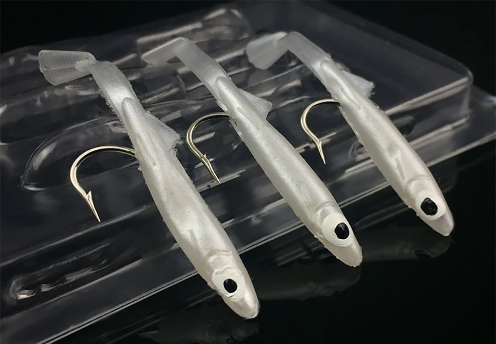 Leurre souple en silicone avec hameçon et yeux 3D, appât Élde type poisson nageur idéal pour la pêche au bar, lot de 3 pièces