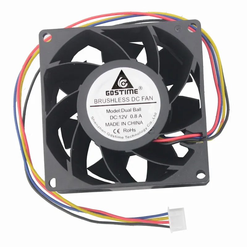 5 Pcs Gdstime 4Pin PC Cooling Fan 12V 80x80mm 8038 Two Ball 3 inches 8cm DC Brushless Fan 80mm x 38mm High Speed