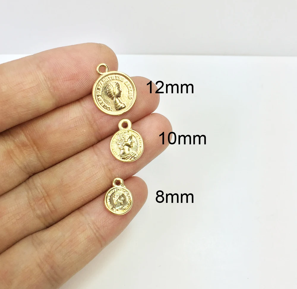 Eruifa 8mm 30Pcs/Bag  Dangling Head Coin Zinc Alloy Charms Pendant Jewelry DIY Handmade 2 Colors