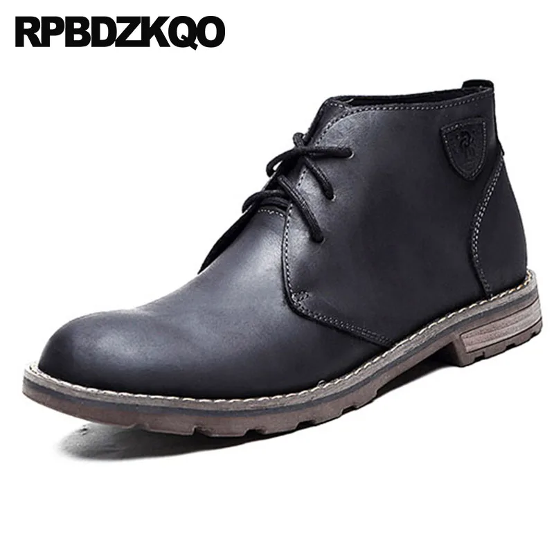 Brown Ankle 2022 Shoes Black Genuine Leather Retro Handmade Lace Up Booties Full Grain Boots Autumn Men Vintage Short Chukka