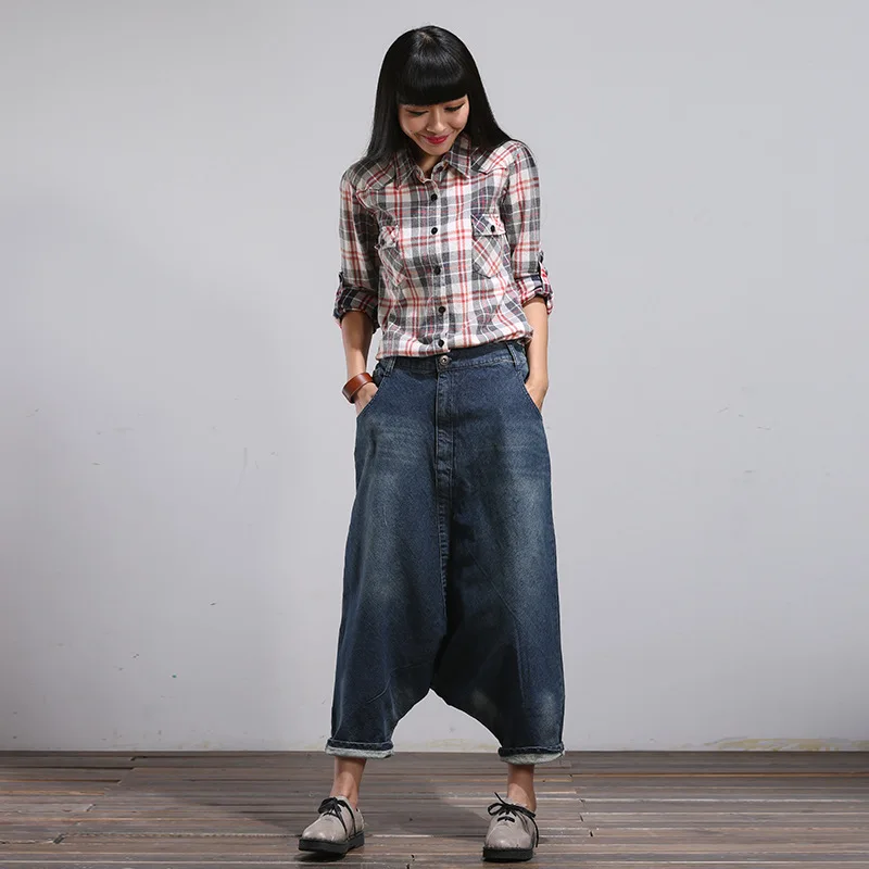 Denim Cross-pants Women Baggy Jeans Aladdin Indian Nepal Cowboy Bloomers Vintage Washed Streetwear Hip Hop Trousers