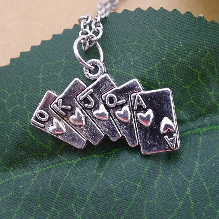 

European and American poker necklace alloy ancient poker pendant retro sautoir sweater chain 12 / package