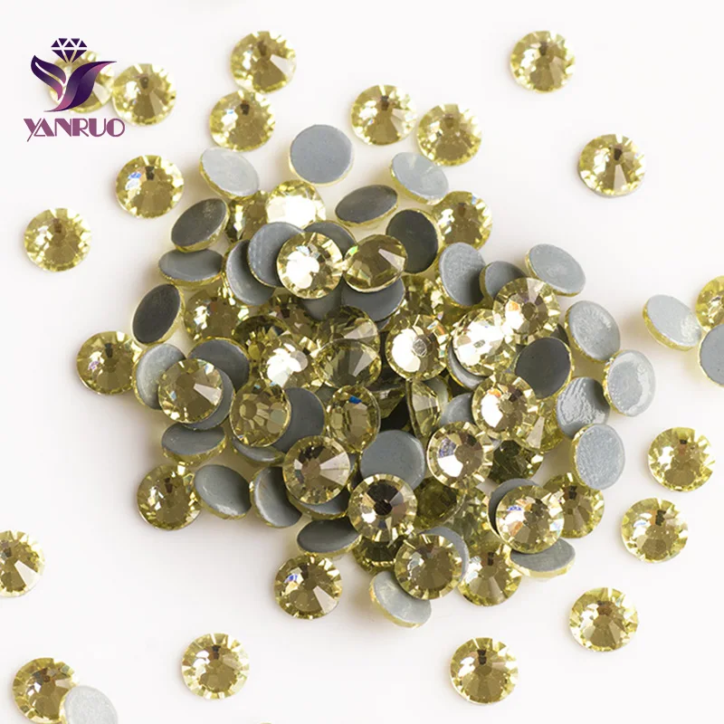 YANRUO 2058HF Jonquil Strass Hot Fix Rhinestones Glass Crystal Flatback Rhinestone Self-Adhesive Stones for Dresses Handiwork