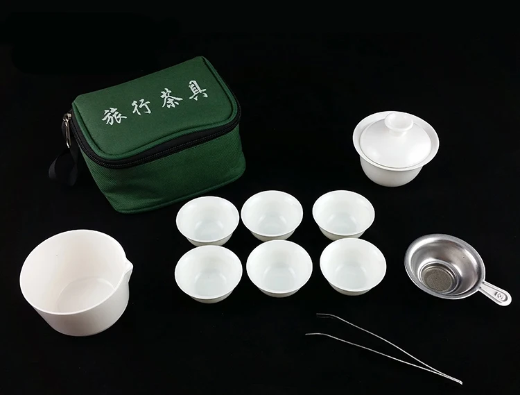 11pcs Set Chinese Portable Kung Fu Tea Set,Porcelain Service Gaiwan Tea Cups Mug of Tea Ceremony Teapot,Ceramic Travel Teacup