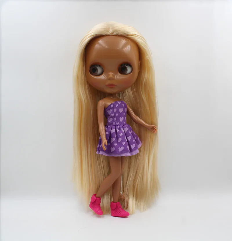 Blygirl,Blyth doll,K gold straight hair, black skin, 7 joints, normal body, 1/6 doll, naked baby, can change body.