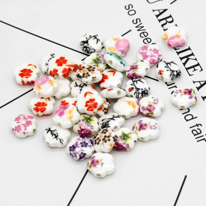 10Pcs/Lot 15MM Ceramic Beads Fit Necklace Bracelets DIY Spacer Beads For Jewelry Making Flower Shape Porcelain Beads Accessories