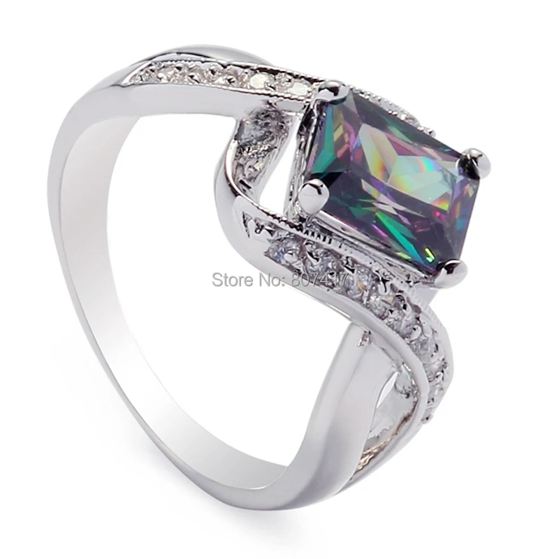 SHUNXUNZE Rainbow Mystic Cubic Zirconia Big vintage Engagement Wedding rings jewelry for women Rhodium Plated R788G size 6 7 8 9