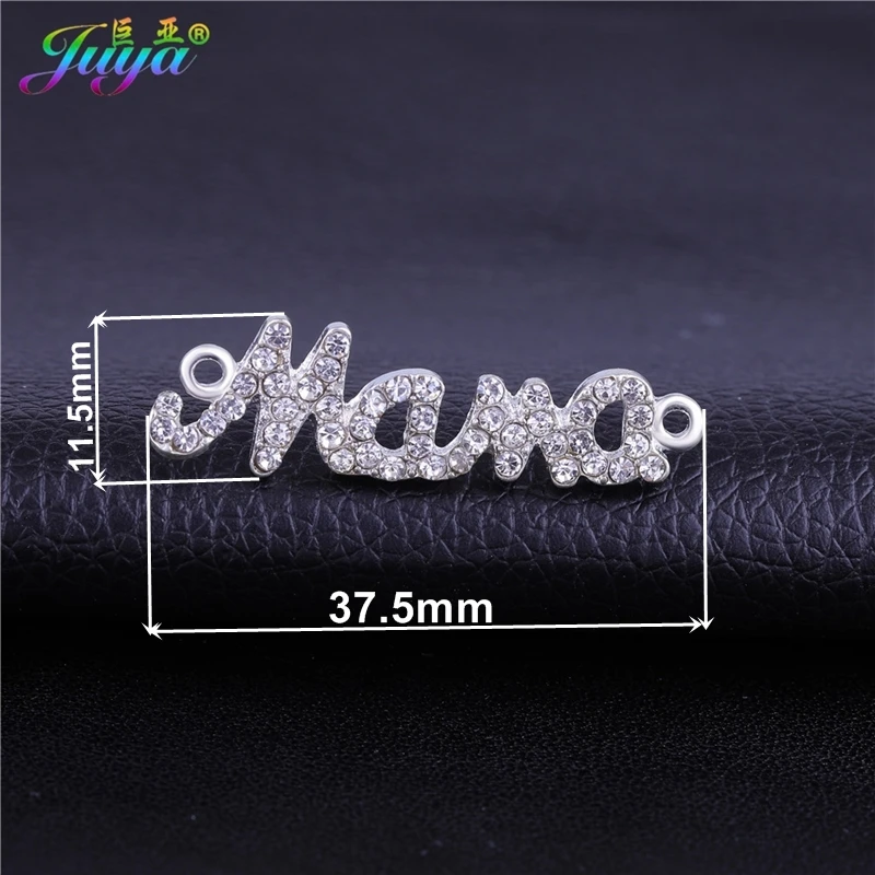 Needlework Jewelry Components Cz Rhinestones Silver Color Mama Charms Connector For Women Kids Handmade Bracelet DIY Making