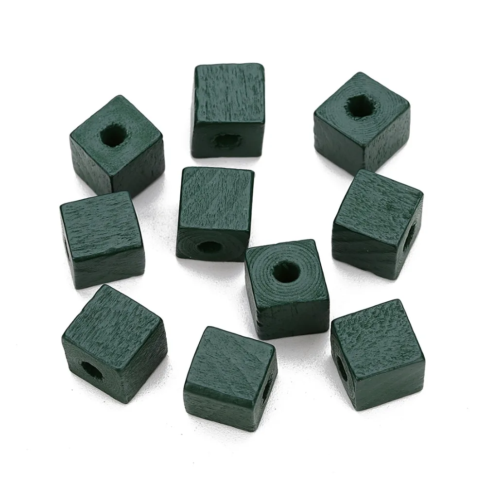 New 50pcs 12mm 14mm Red Green Black Color Natural Wood Beads Square Shape Spacer Wood Beads for DIY Craft Jewelry Findings
