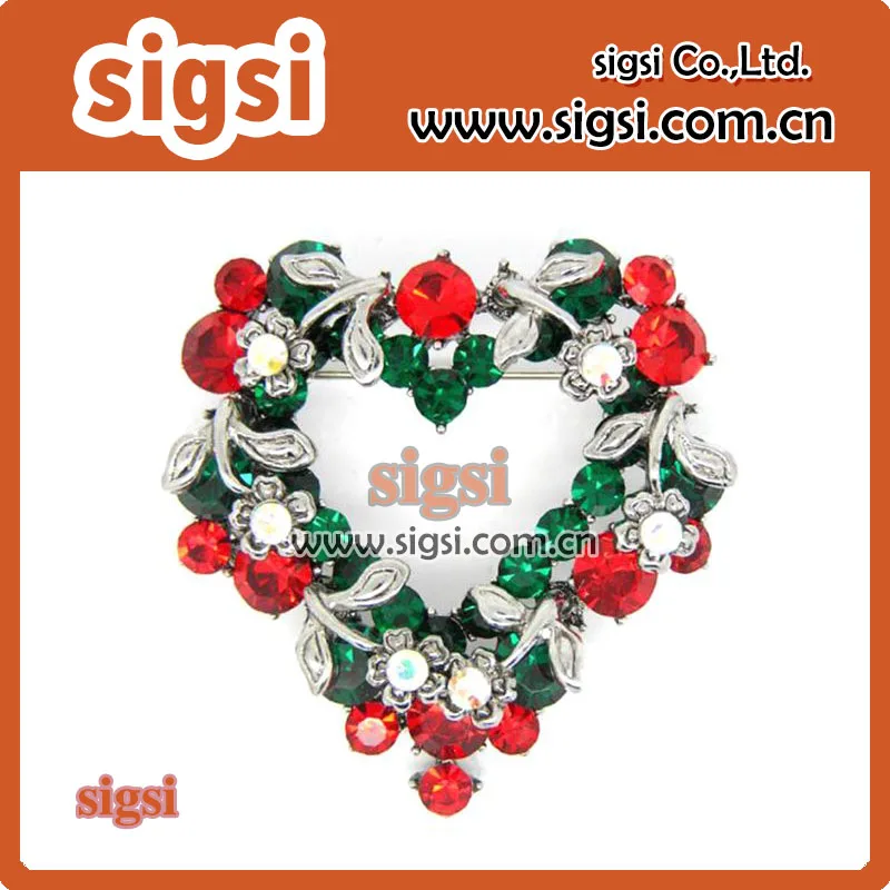 

Rhinestone Christmas Wreath Brooch Pins Multi Color heart shape Flower Brooches Scarf Pins for Women