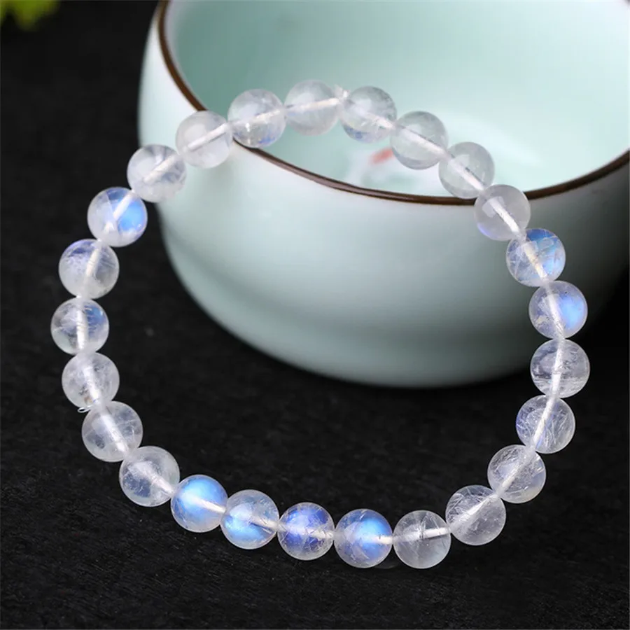 Natural Moonstone Blue Light Bracelet For Women Stretch Blue Moonstone Crystal Round Bead Bracelet 7mm 8mm 9mm 10mm AAAAA