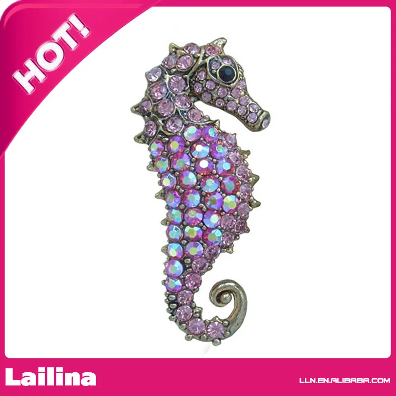 

Gold Tone 2.16" Seahorse Brooch Pin Pendant Pink Crystal