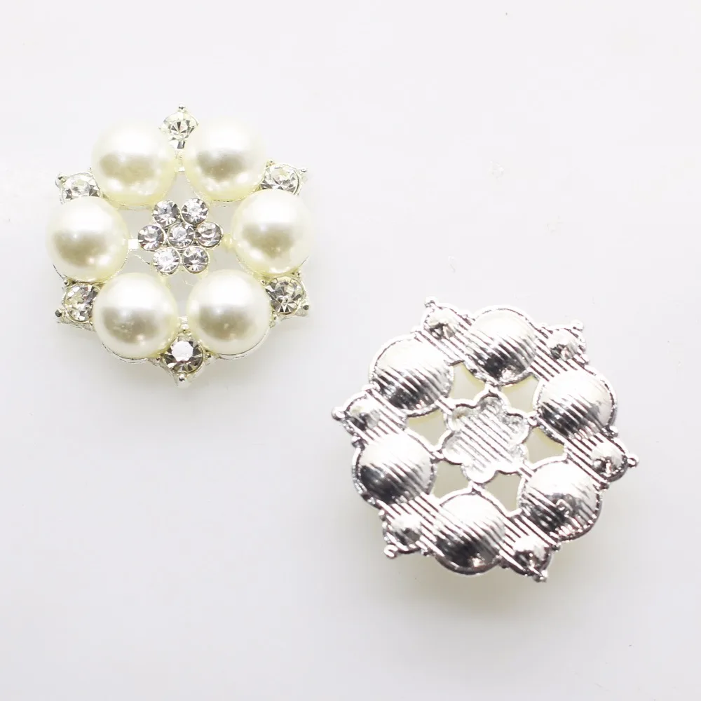 Hot Sales! 10pc 28mm Ivory Pearl Buttons Flat Back Rhinestone Button DIY Scrapbook Metal Flower Center For Handmade decorations