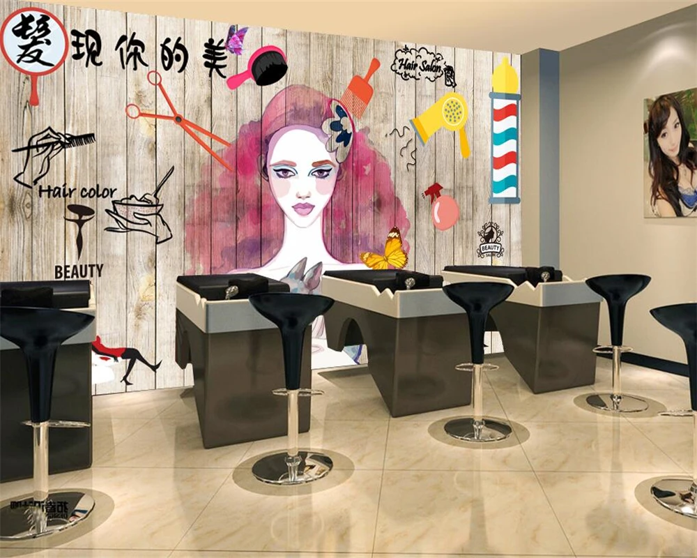 beibehang Custom Wallpaper Nordic Wind Hair Salon Hairdressing Salon Beauty Salon Nail Shop Background Wall mural 3d wallpaper