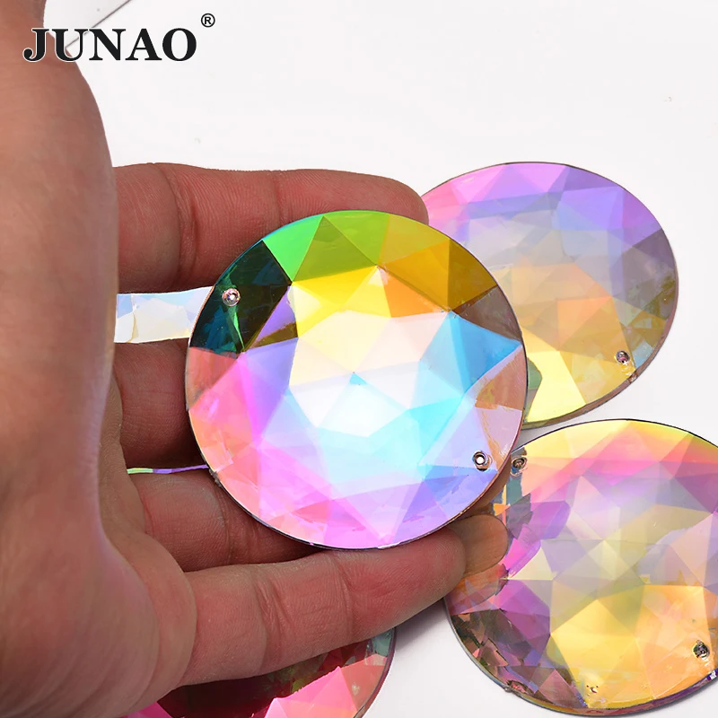 Junao 5 Pc 52 Millimetri Grande Cuce Sul Cristallo Ab di Strass Cabochon Flatback di Cristallo Acrilico Applique da Cucire Strass Decorazione di